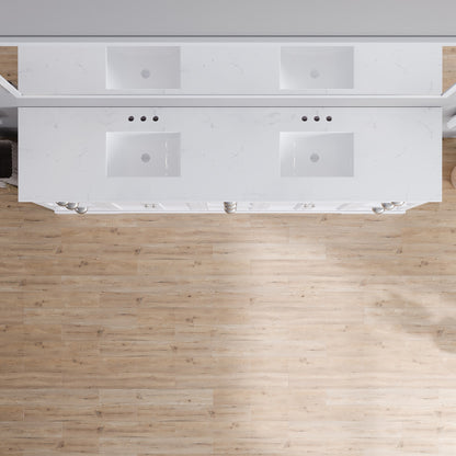 Epic 100 in. White Double Sink Bath Vanity with Carrara Quartz Top and Undermount Porcelain Sinks