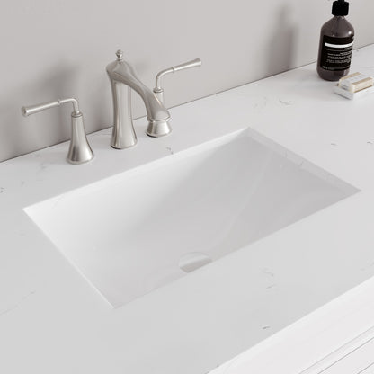 Epic 100 in. White Double Sink Bath Vanity with Carrara Quartz Top and Undermount Porcelain Sinks