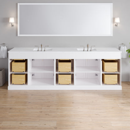 Epic 100 in. White Double Sink Bath Vanity with Carrara Quartz Top and Undermount Porcelain Sinks