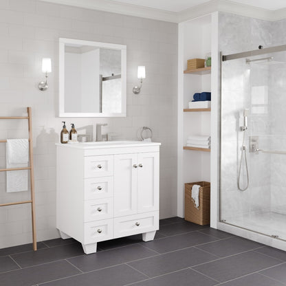 Acclaim 28 in. White Single Right Sink Bath Vanity with Carrara Quartz Top and Undermount Porcelain Sink