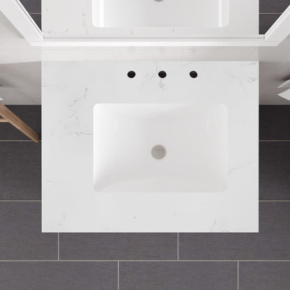 Acclaim 28 in. White Single Right Sink Bath Vanity with Carrara Quartz Top and Undermount Porcelain Sink