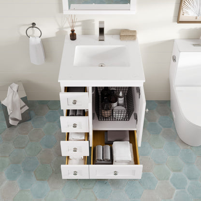 Acclaim 24 in. White Single Right Sink Bath Vanity with Carrara Quartz Top and Undermount Porcelain Sink