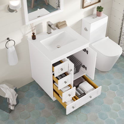 Acclaim 24 in. White Single Right Sink Bath Vanity with Carrara Quartz Top and Undermount Porcelain Sink
