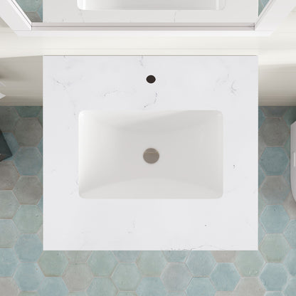 Acclaim 24 in. White Single Right Sink Bath Vanity with Carrara Quartz Top and Undermount Porcelain Sink