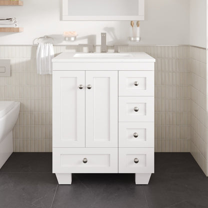 Acclaim 26 in. White Single Sink Bath Vanity with Carrara Quartz Top and Undermount Porcelain Sink