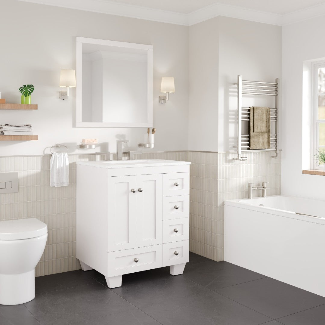 Acclaim 26 in. White Single Sink Bath Vanity with Carrara Quartz Top and Undermount Porcelain Sink