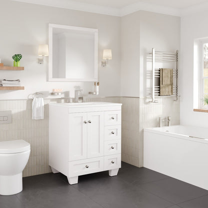 Acclaim 26 in. White Single Sink Bath Vanity with Carrara Quartz Top and Undermount Porcelain Sink