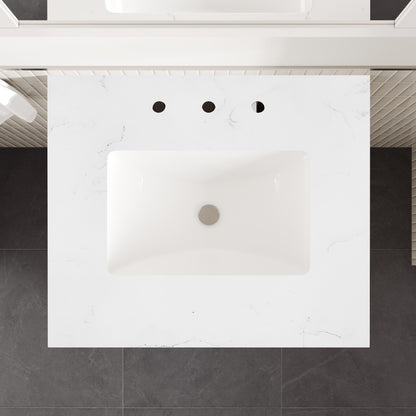 Acclaim 26 in. White Single Sink Bath Vanity with Carrara Quartz Top and Undermount Porcelain Sink