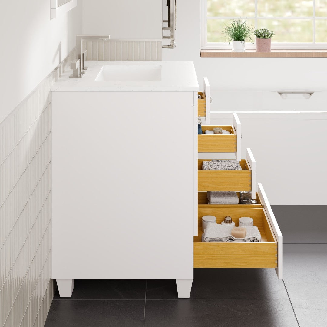 Acclaim 26 in. White Single Sink Bath Vanity with Carrara Quartz Top and Undermount Porcelain Sink