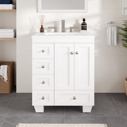 Acclaim 26 in. White Single Right Sink Bath Vanity with Carrara Quartz Top and Undermount Porcelain Sink