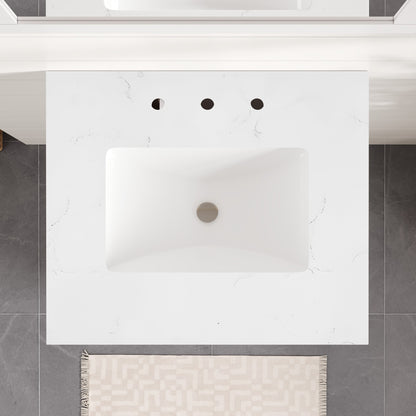 Acclaim 26 in. White Single Right Sink Bath Vanity with Carrara Quartz Top and Undermount Porcelain Sink