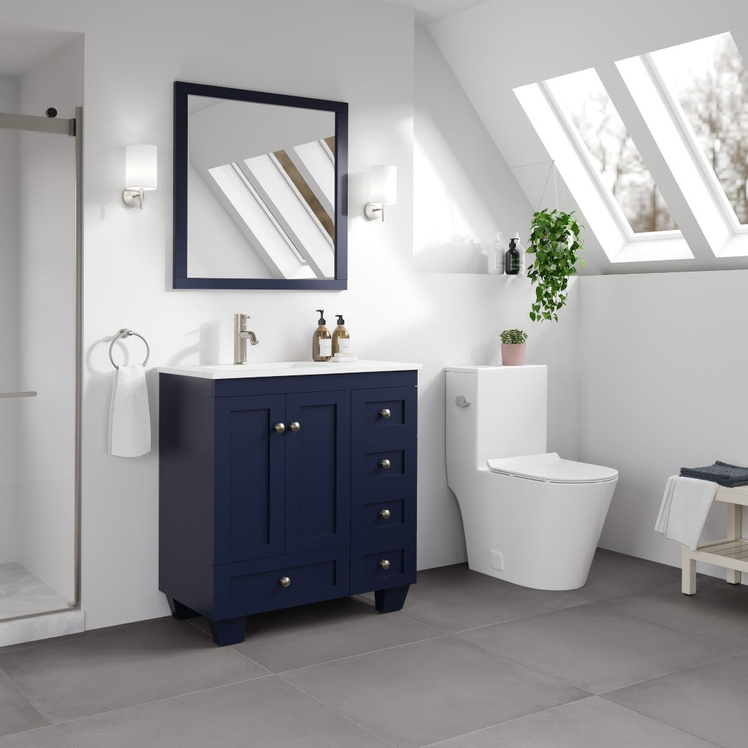 Happy 30 in. Blue Single Sink Bath Vanity with Carrara Quartz Top and Undermount Porcelain Sink