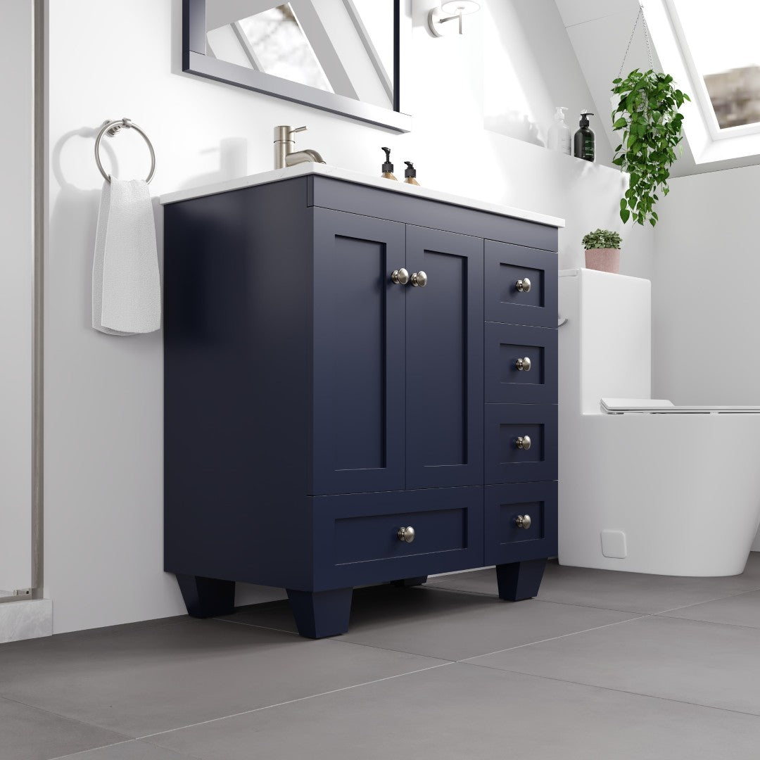 Happy 30 in. Blue Single Sink Bath Vanity with Carrara Quartz Top and Undermount Porcelain Sink