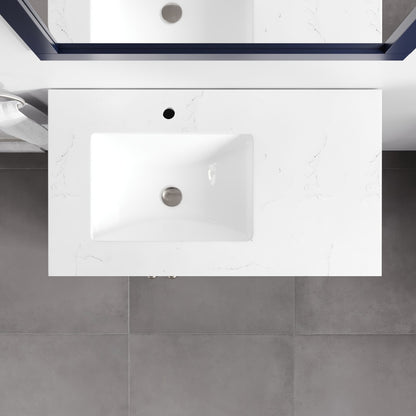 Happy 30 in. Blue Single Sink Bath Vanity with Carrara Quartz Top and Undermount Porcelain Sink