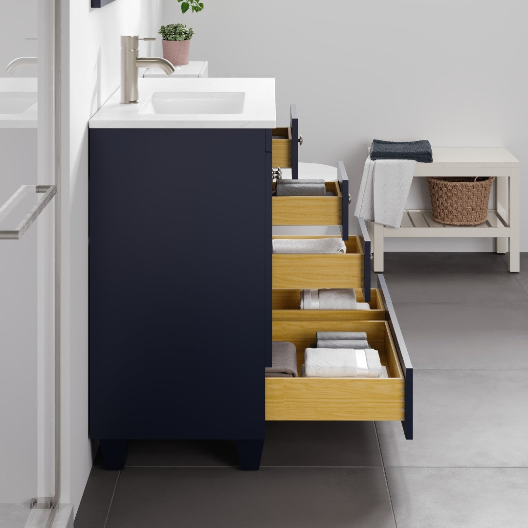 Happy 30 in. Blue Single Sink Bath Vanity with Carrara Quartz Top and Undermount Porcelain Sink