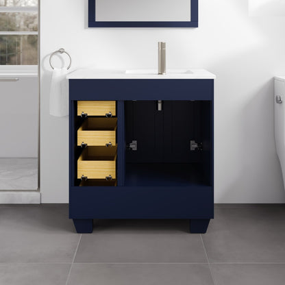 Happy 30 in. Blue Single Sink Bath Vanity with Carrara Quartz Top and Undermount Porcelain Sink