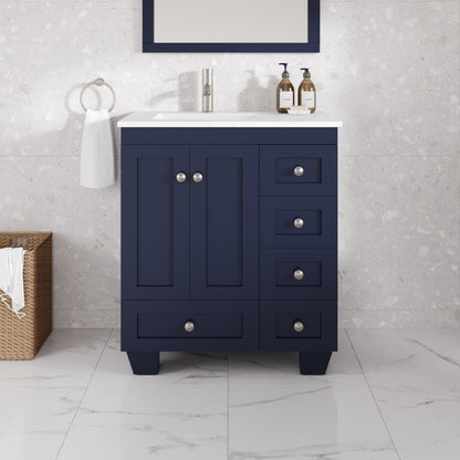 Happy 28 in. Blue Single Sink Bath Vanity with Carrara Quartz Top and Undermount Porcelain Sink