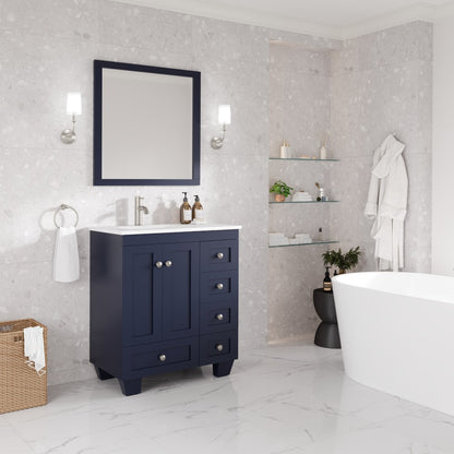 Happy 28 in. Blue Single Sink Bath Vanity with Carrara Quartz Top and Undermount Porcelain Sink