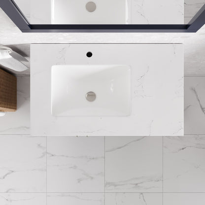 Happy 28 in. Blue Single Sink Bath Vanity with Carrara Quartz Top and Undermount Porcelain Sink