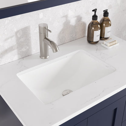 Happy 28 in. Blue Single Sink Bath Vanity with Carrara Quartz Top and Undermount Porcelain Sink