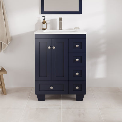 Happy 24 in. Blue Single Sink Bath Vanity with Carrara Quartz Top and Undermount Porcelain Sink