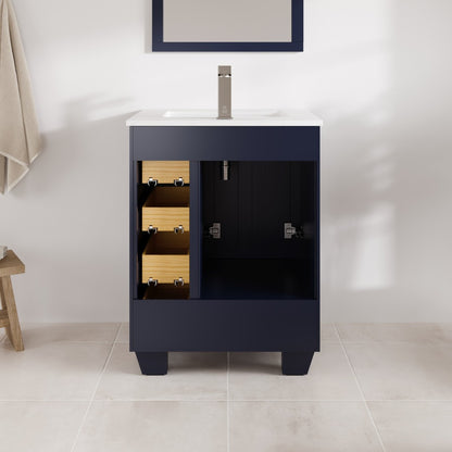 Happy 24 in. Blue Single Sink Bath Vanity with Carrara Quartz Top and Undermount Porcelain Sink