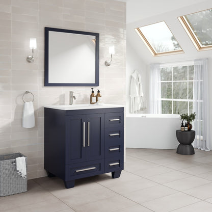 Loon 30 in. Blue Single Sink Bath Vanity with Carrara Quartz Top and Undermount Porcelain Sink