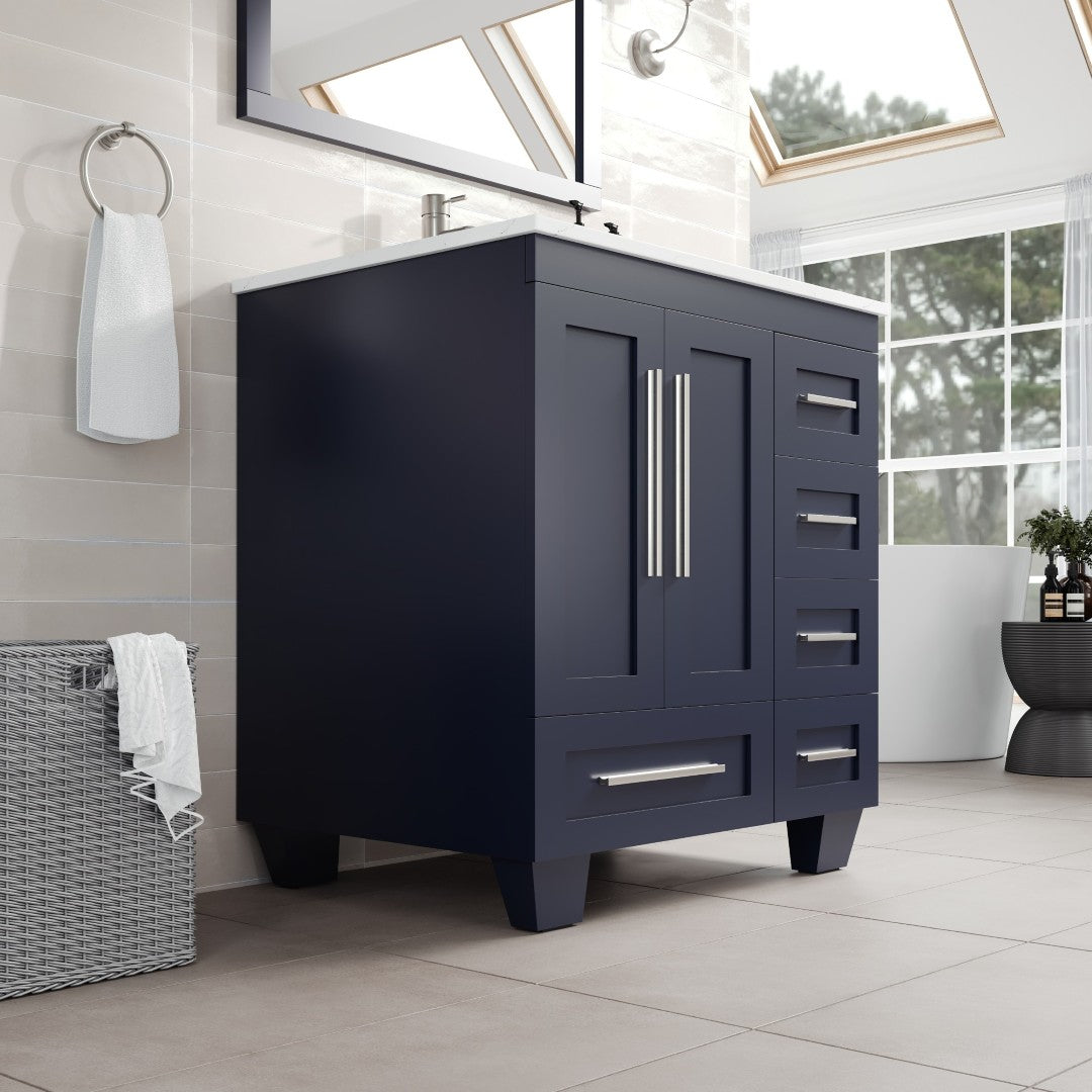 Loon 30 in. Blue Single Sink Bath Vanity with Carrara Quartz Top and Undermount Porcelain Sink