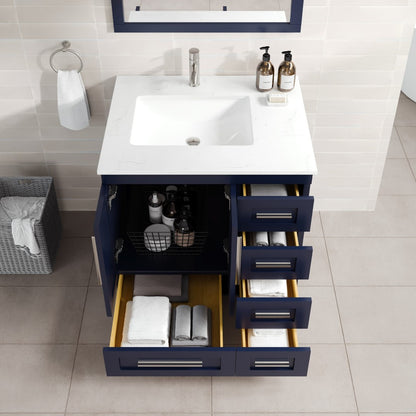 Loon 30 in. Blue Single Sink Bath Vanity with Carrara Quartz Top and Undermount Porcelain Sink