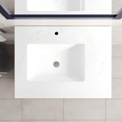 Loon 30 in. Blue Single Sink Bath Vanity with Carrara Quartz Top and Undermount Porcelain Sink