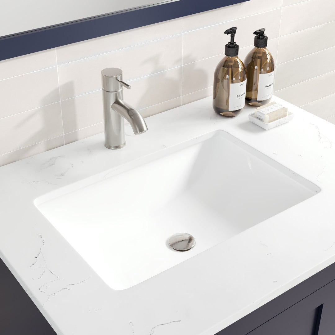 Loon 30 in. Blue Single Sink Bath Vanity with Carrara Quartz Top and Undermount Porcelain Sink