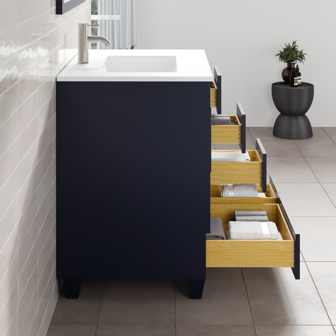 Loon 30 in. Blue Single Sink Bath Vanity with Carrara Quartz Top and Undermount Porcelain Sink