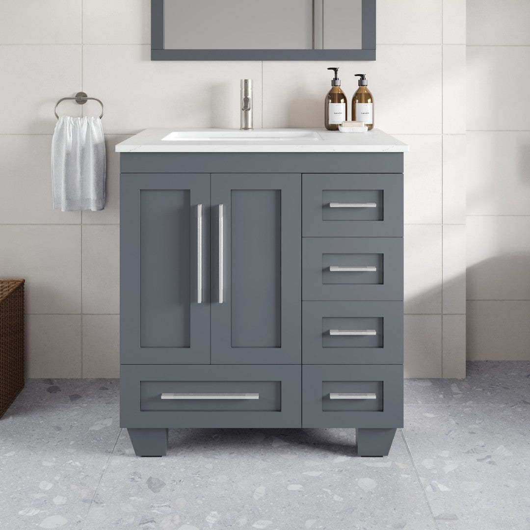 Loon 30 in. Dark Gray Single Sink Bath Vanity with Carrara Quartz Top and Undermount Porcelain Sink