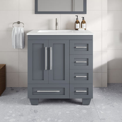 Loon 30 in. Dark Gray Single Sink Bath Vanity with Carrara Quartz Top and Undermount Porcelain Sink