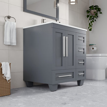 Loon 30 in. Dark Gray Single Sink Bath Vanity with Carrara Quartz Top and Undermount Porcelain Sink