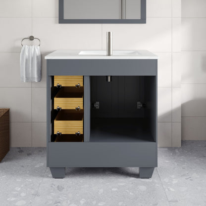 Loon 30 in. Dark Gray Single Sink Bath Vanity with Carrara Quartz Top and Undermount Porcelain Sink