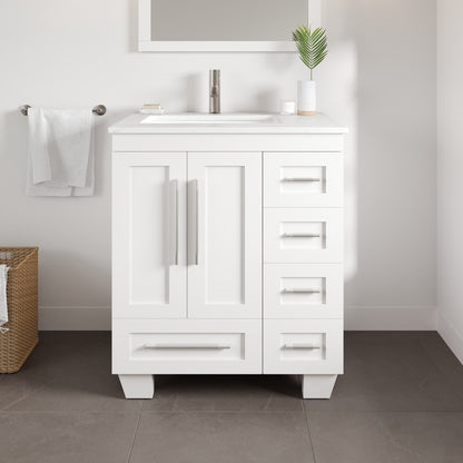 Loon 28 in. White Single Sink Bath Vanity with Carrara Quartz Top and Undermount Porcelain Sink