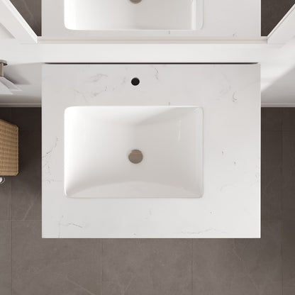 Loon 28 in. White Single Sink Bath Vanity with Carrara Quartz Top and Undermount Porcelain Sink