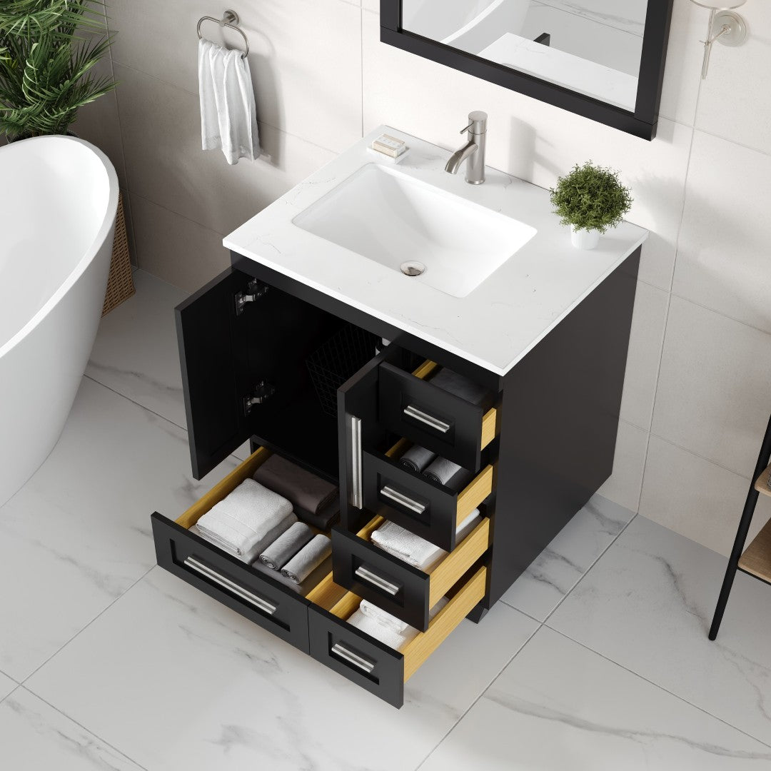 Loon 28 in. Espresso Single Sink Bath Vanity with Carrara Quartz Top and Undermount Porcelain Sink