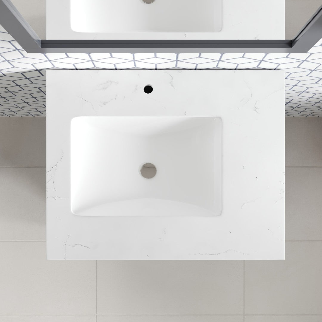 Loon 28 in. Dark Gray Single Sink Bath Vanity with Carrara Quartz Top and Undermount Porcelain Sink