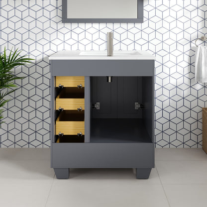 Loon 28 in. Dark Gray Single Sink Bath Vanity with Carrara Quartz Top and Undermount Porcelain Sink