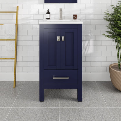 London 20 in. Blue Single Sink Bath Vanity with Carrara Quartz Top and Undermount Porcelain Sink