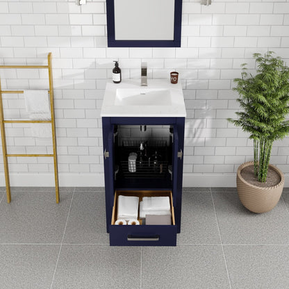 London 20 in. Blue Single Sink Bath Vanity with Carrara Quartz Top and Undermount Porcelain Sink