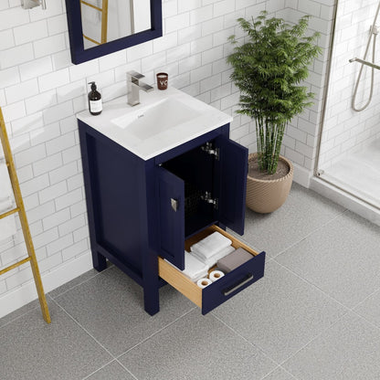 London 20 in. Blue Single Sink Bath Vanity with Carrara Quartz Top and Undermount Porcelain Sink