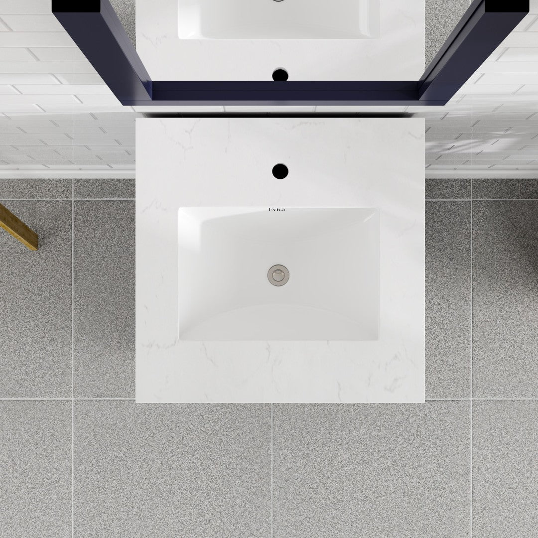 London 20 in. Blue Single Sink Bath Vanity with Carrara Quartz Top and Undermount Porcelain Sink