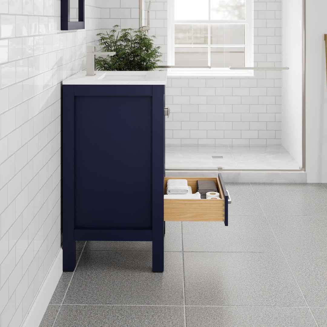 London 20 in. Blue Single Sink Bath Vanity with Carrara Quartz Top and Undermount Porcelain Sink