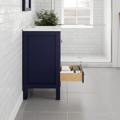 London 20 in. Blue Single Sink Bath Vanity with Carrara Quartz Top and Undermount Porcelain Sink