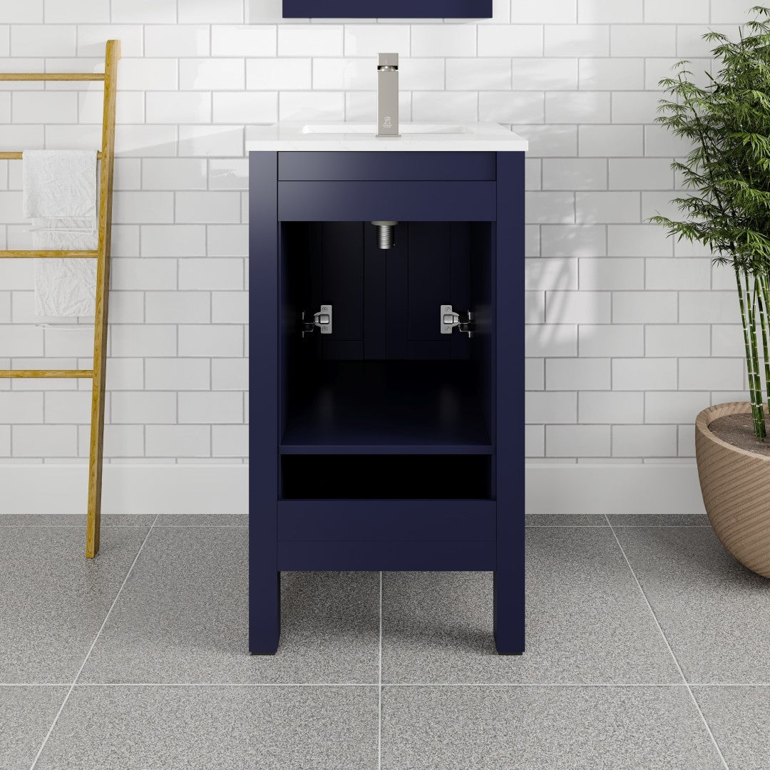 London 20 in. Blue Single Sink Bath Vanity with Carrara Quartz Top and Undermount Porcelain Sink