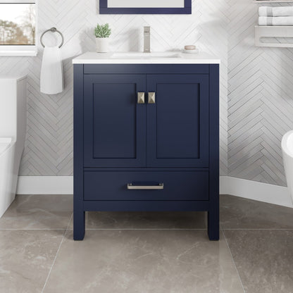 London 30 in. Blue Single Sink Bath Vanity with Carrara Quartz Top and Undermount Porcelain Sink