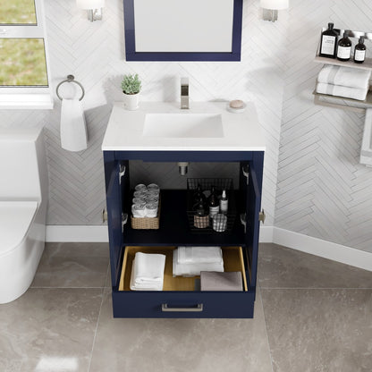 London 30 in. Blue Single Sink Bath Vanity with Carrara Quartz Top and Undermount Porcelain Sink